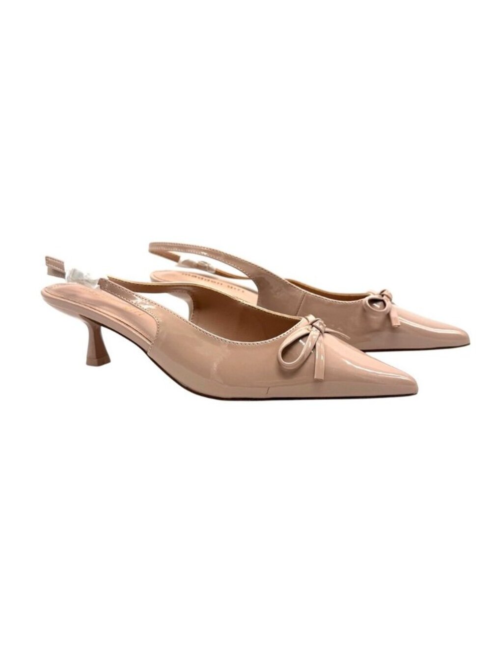 Madden Girl Women Pinkish Nude Patent Pointed-Toe Slingback Kitten Heels Bow 7.5
